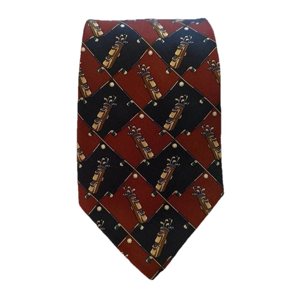 Vtg Tommy Hilfiger Men’s 4” Tie Red Golf Clubs 100% Italian Silk Necktie USA